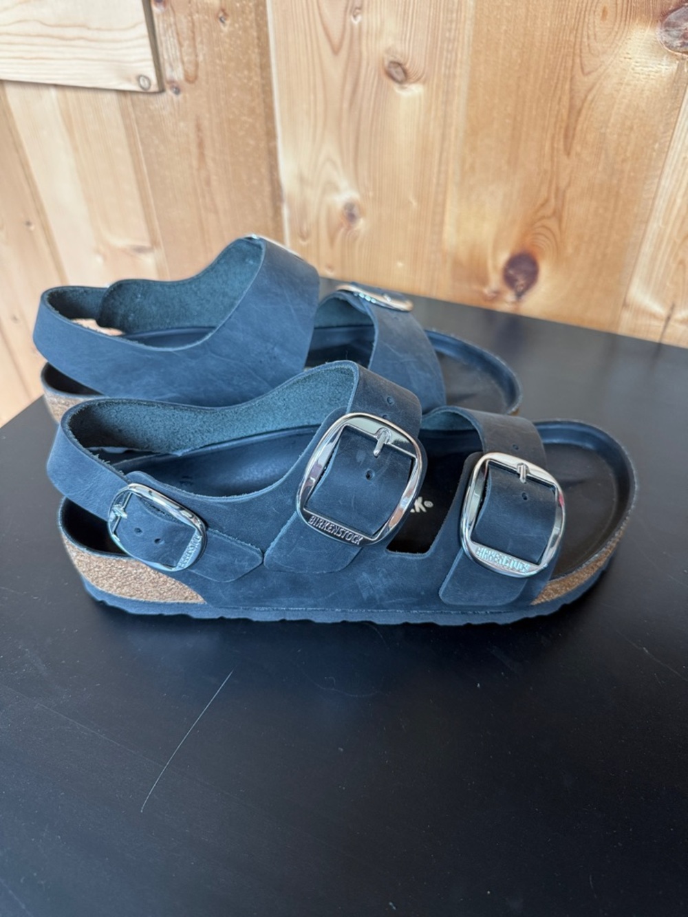 Birkenstock Black Suede Double Strap Sandals with Buckles - Picture 5 of 9